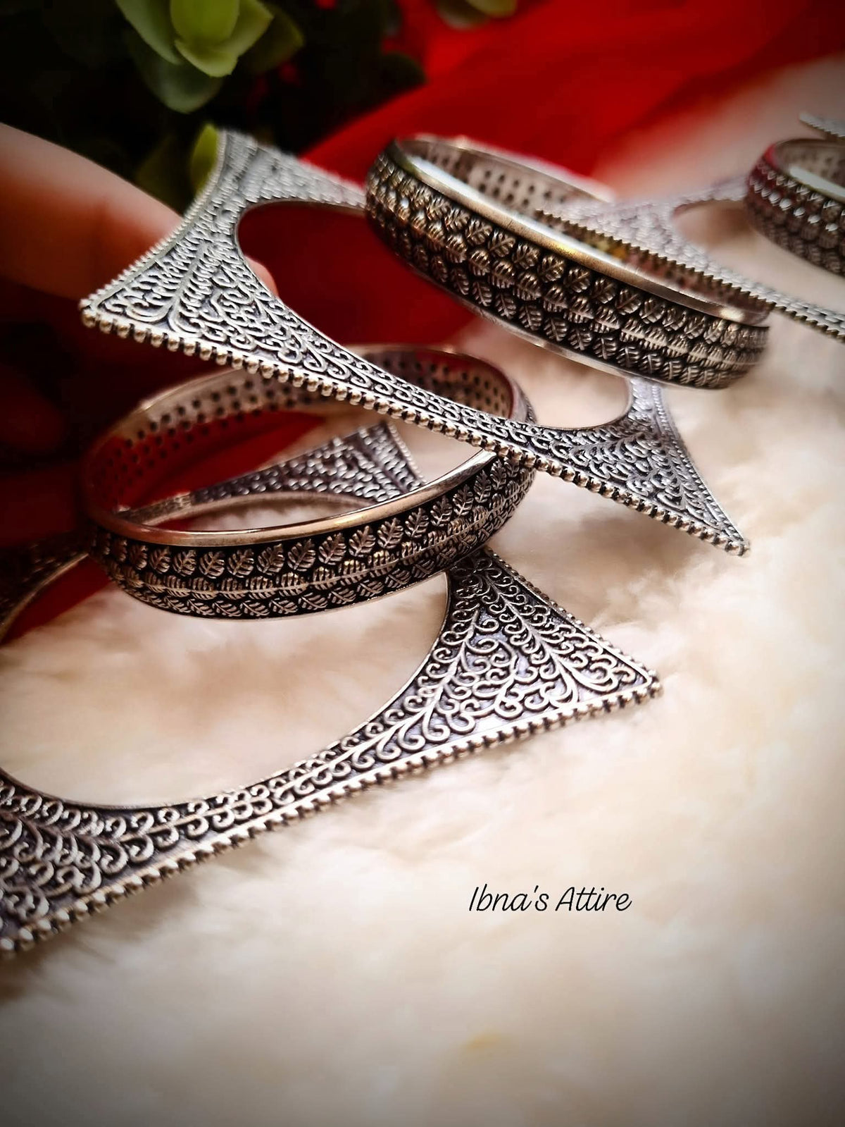 7-Piece Geometric Filigree German Silver Bangle Set (Size 2.6) |  Tribal Statement Kada & Bangle Stack Set for Women