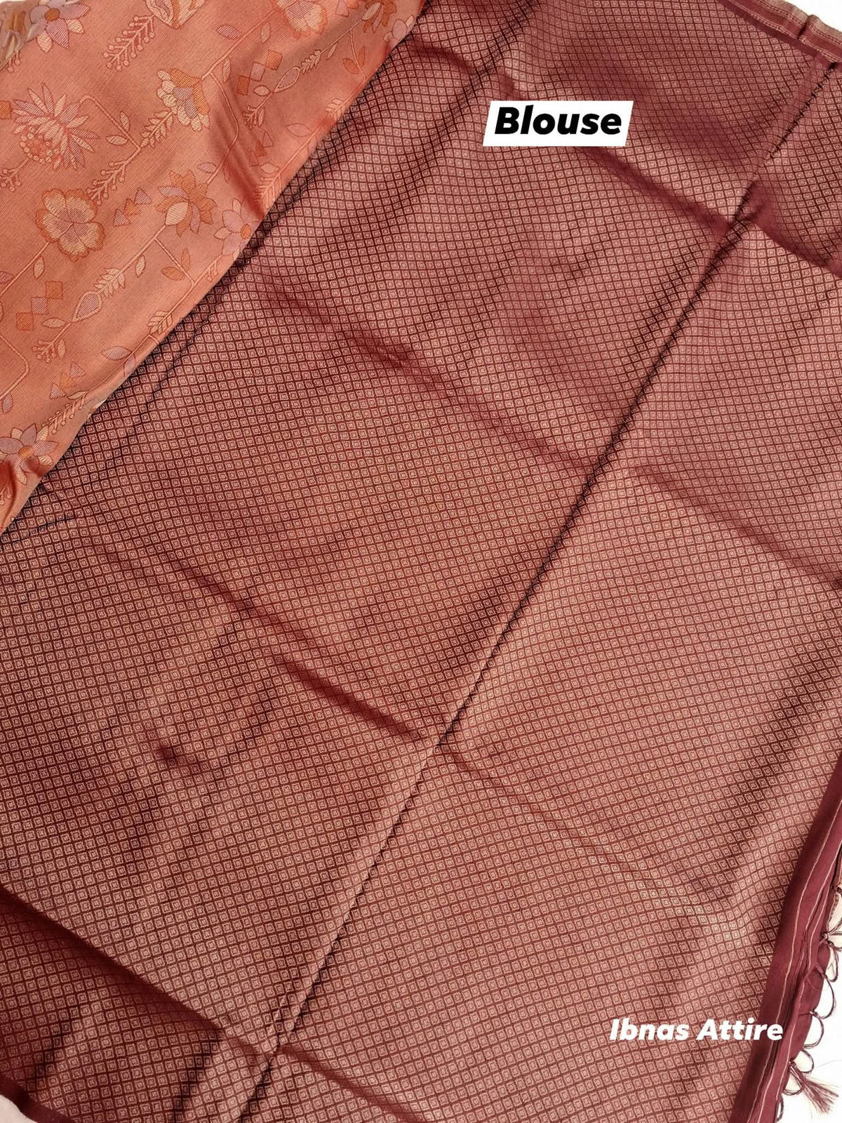 Soft Silk Banarasi Style Saree with All-Over Floral Jacquard Weave & Rich Pallu (6.30m) | Rose Gold & Wine Maroon Contrast Saree with Unstitched Blouse Piece