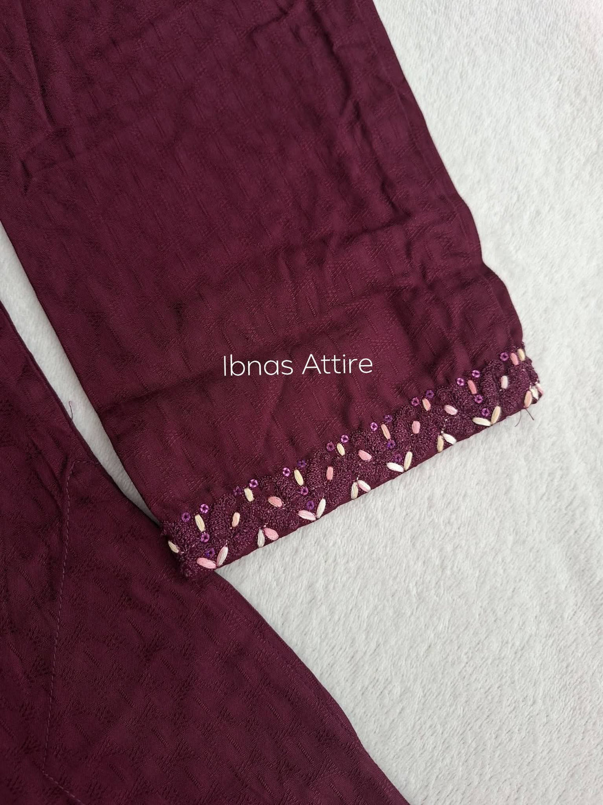 Men's Classic Plum Maroon Soft Pure Cotton Panjabi with Cut Thread & Sequin Embroidery (Sizes 42, 46, 48)