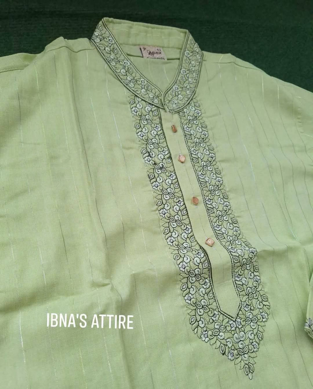 Men's Pastel Pistachio Light Green Soft Pure Cotton Embroidered Panjabi (Size 40)