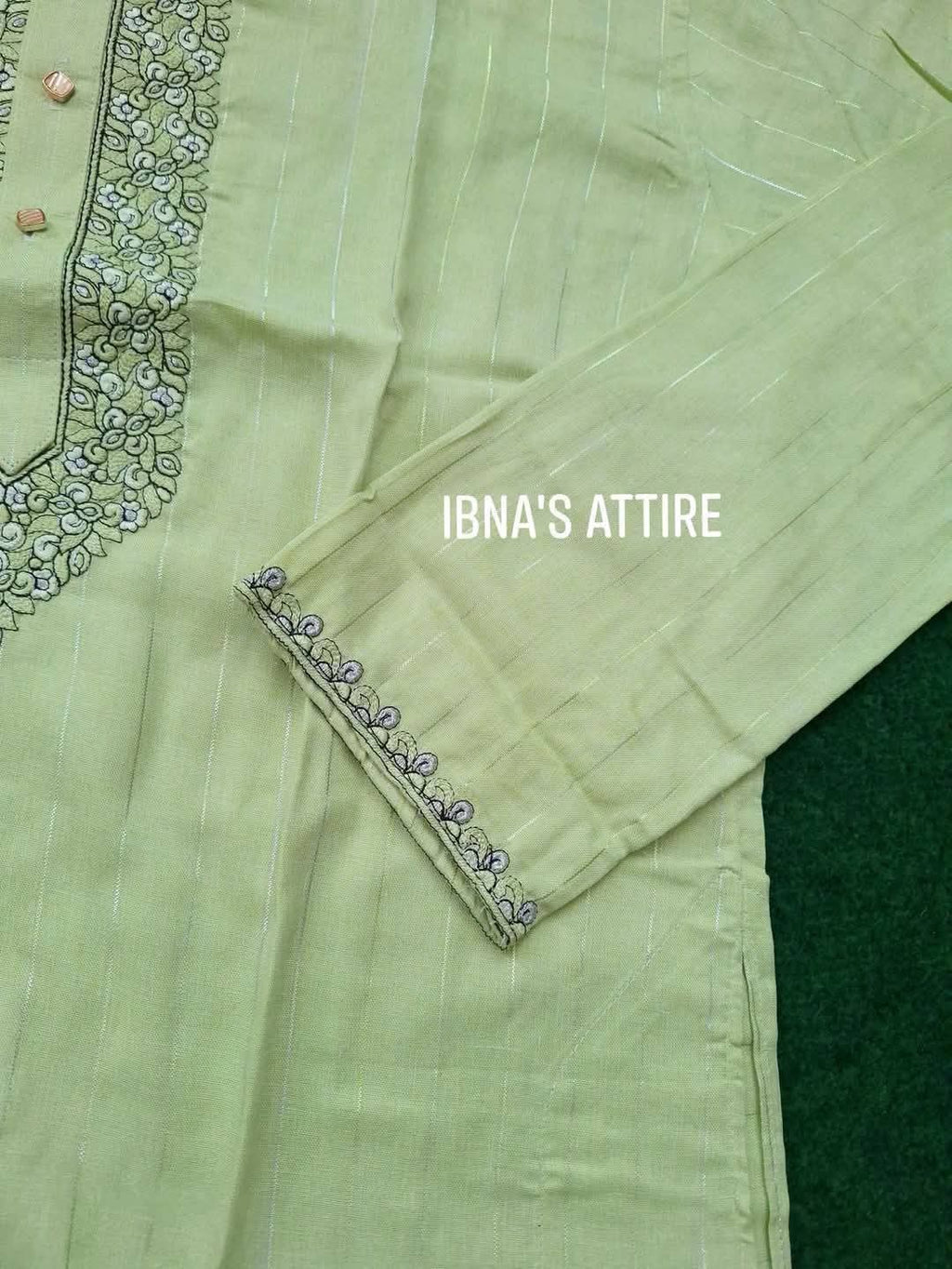 Men's Pastel Pistachio Light Green Soft Pure Cotton Embroidered Panjabi (Size 40)