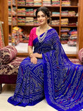 Exclusive Royal Blue Bandhani Pure Gajji Silk Saree with Traditional Dot Motifs