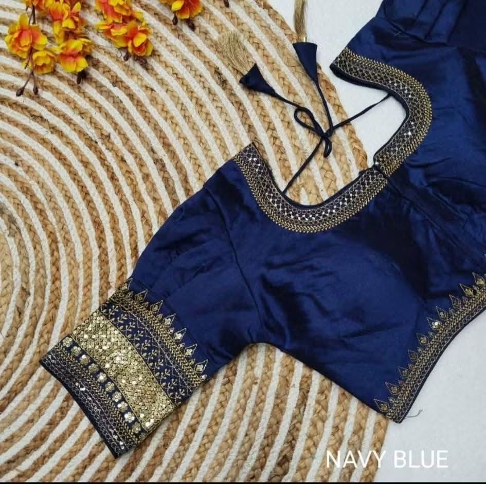 Ready-to-Wear Boutique Special Jasmin Silk Blouse with Sequence Embroidery, Puff Elbow Sleeves in (8 colors) (Size-38)-(Free Size Alteration Available From 36 to 40 Size)