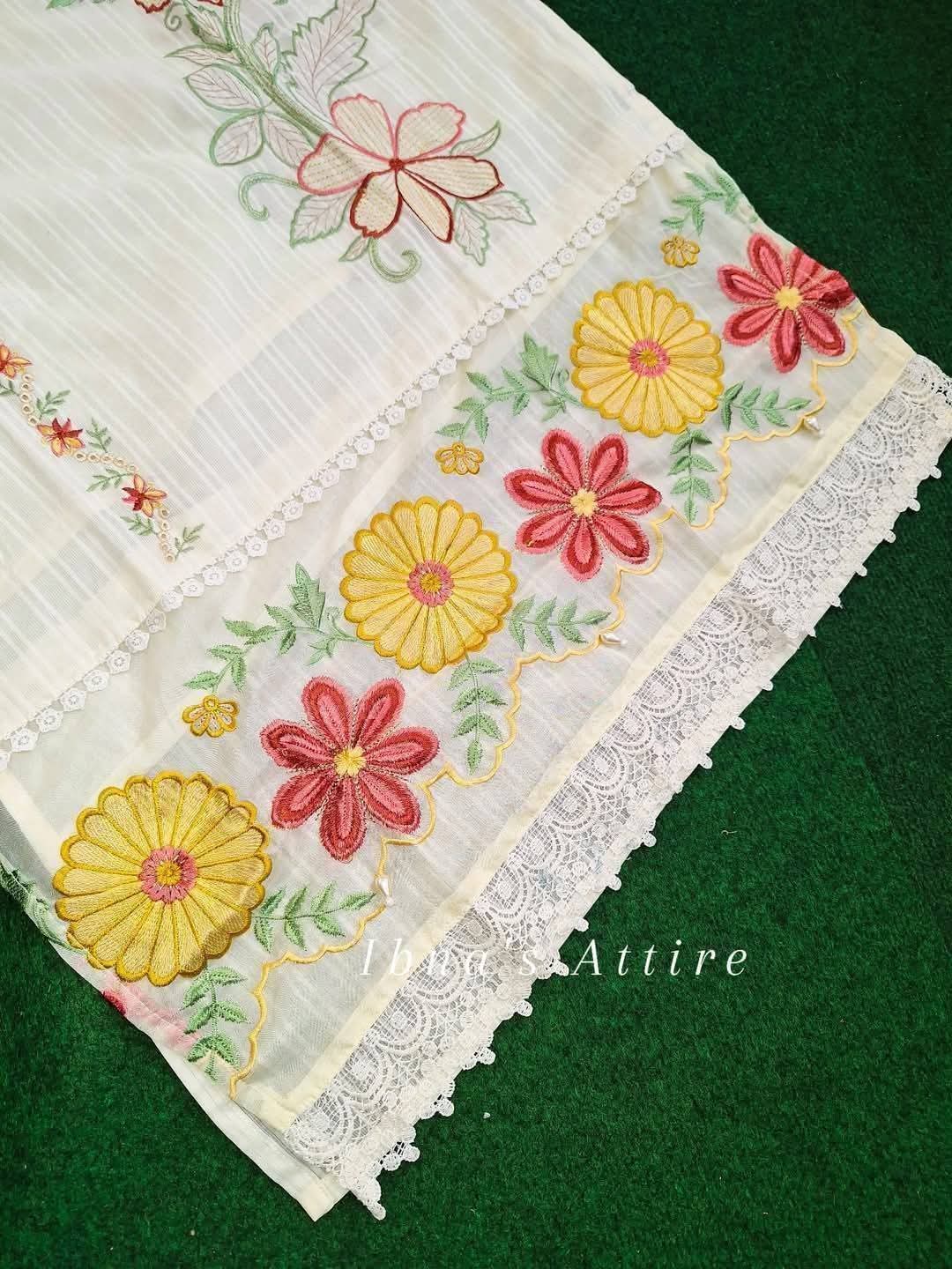 Pure Cotton Self Weaving Suit with Organza Dupatta