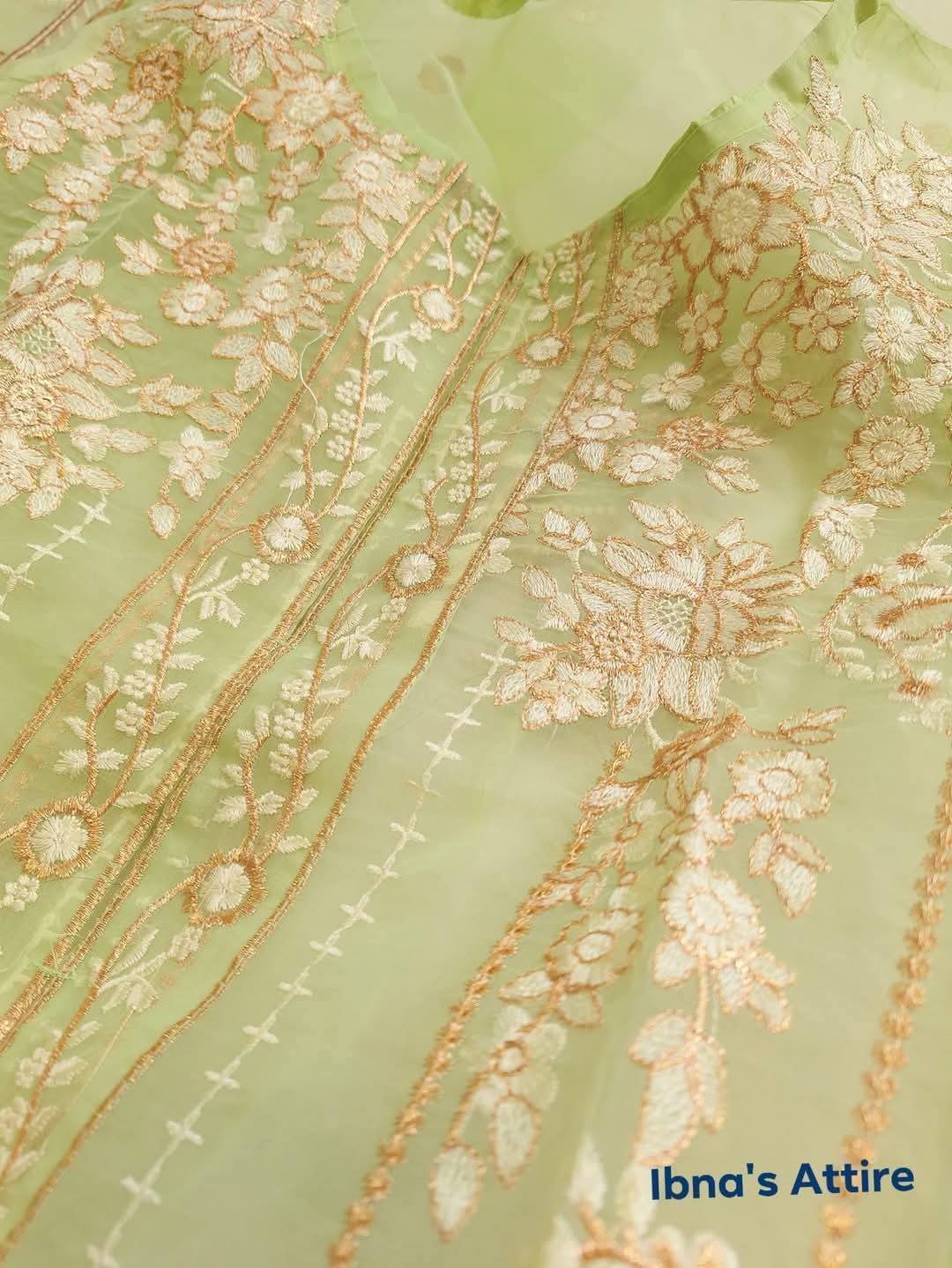 4-Piece Pakistani Organza Embroidered Suit Set with Inner & Palazzo