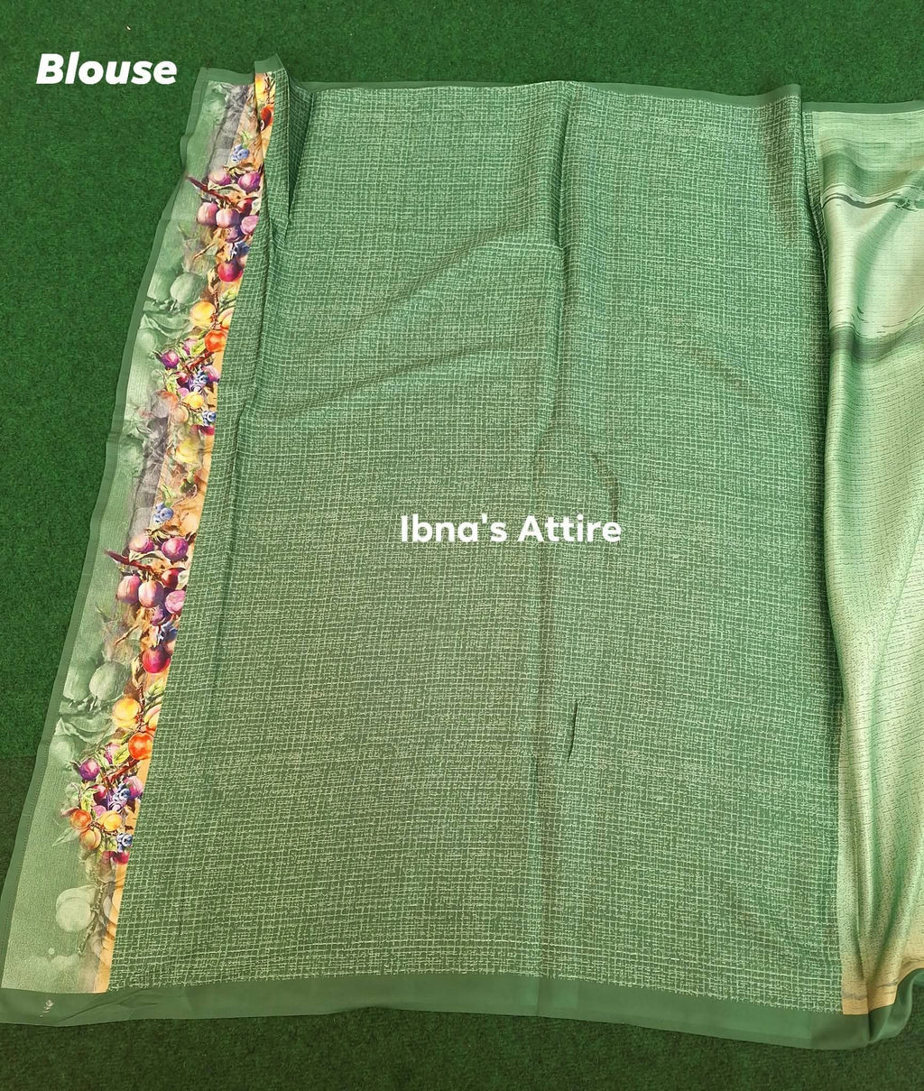 Swiss satin silk saree - Green