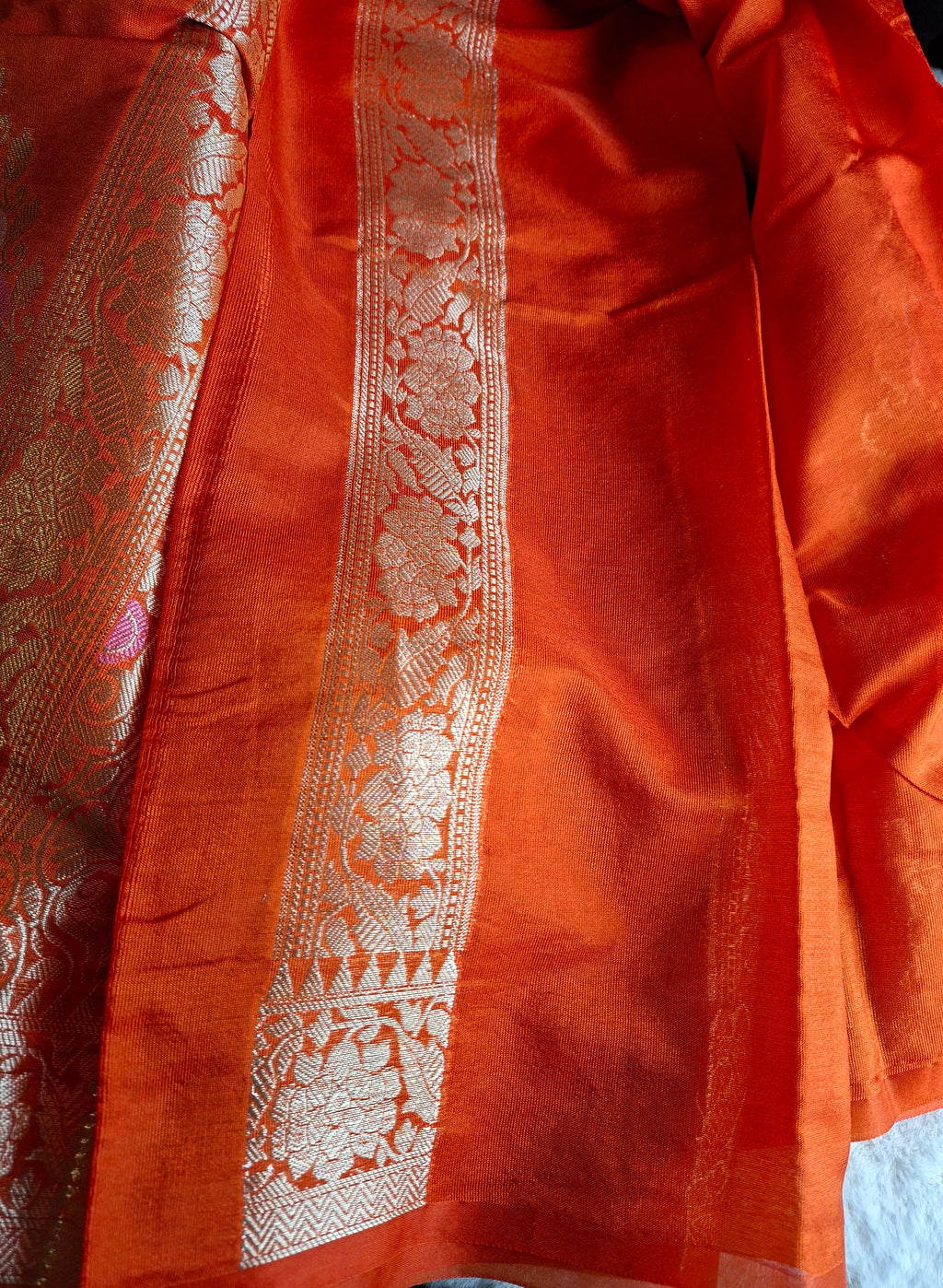 Banarasi Semi Silk Saree in Rich Rust Orange with Fine Zari Woven Design and Matching Blouse Piece