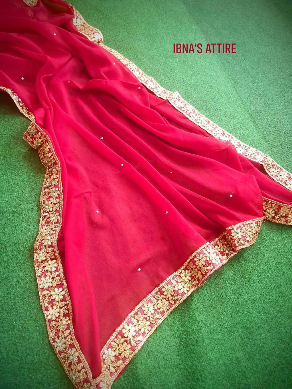 Pakistani Georgette 3-Piece Designer Suit in Magenda with Stone, Zari, Mirror Work, Embroidered Trouser, and Matching Dupatta (Size-44)