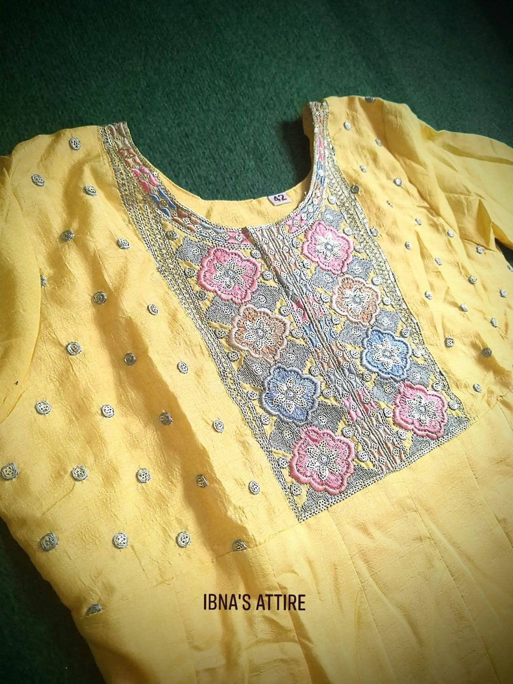 Luxury designer Chanderi silk Gown (53" Long)- Sequins emboidery work- with dupatta (size- 42)