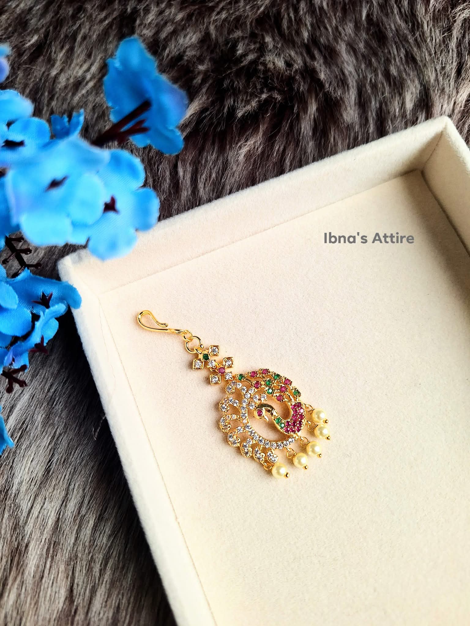 Exquisite Peacock Design AD Gold Finish Headpiece