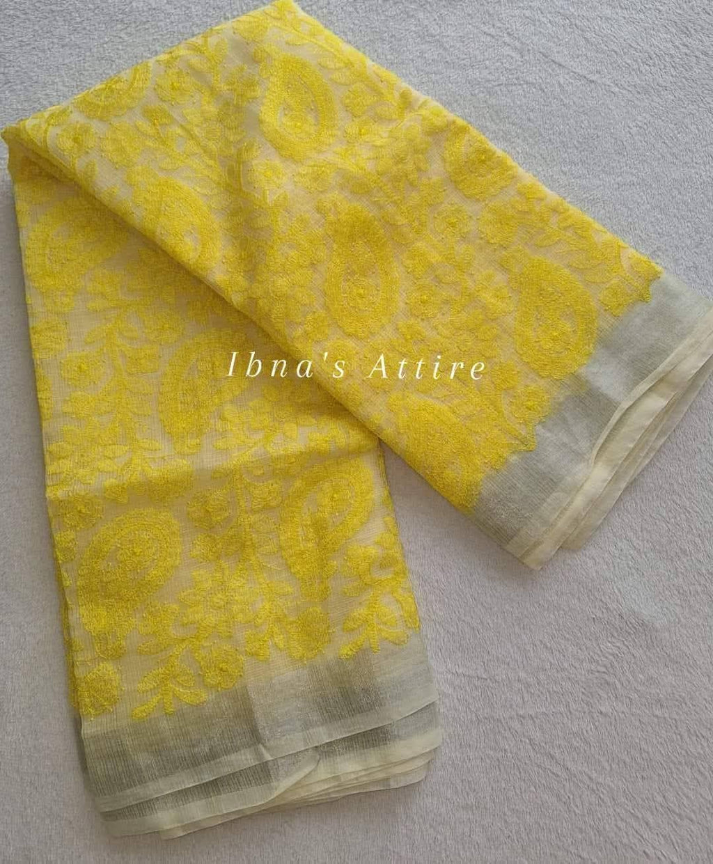 Pure Kota Saree with All-Over Lucknowi Chikankari Work & Cotton Block Printed Blouse Piece