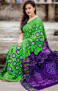 Bandhani saree- parrot green