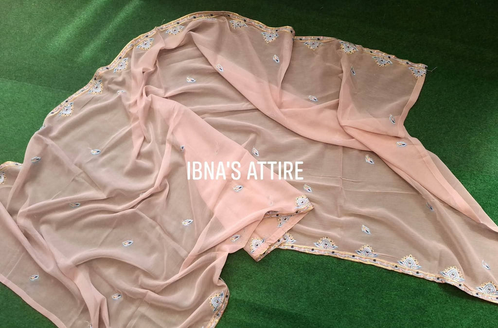 Luxury Pret Pakistani Chiffon Hand-Embellished 3-Piece Suit | Dusty Pink Banarsi Katan Designer Festive Wear (Size-42)