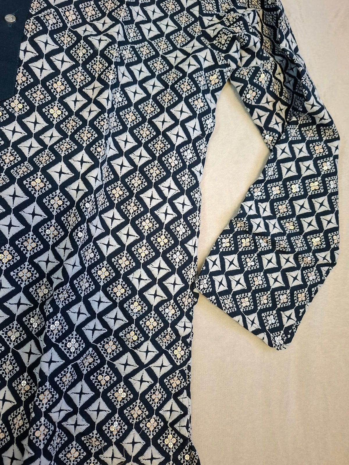 Men's Traditional Kurta Panjabi | Soft Silk Blue Ethnic Wear with White Embroidery & Multi Sequence ( 42 & 44)