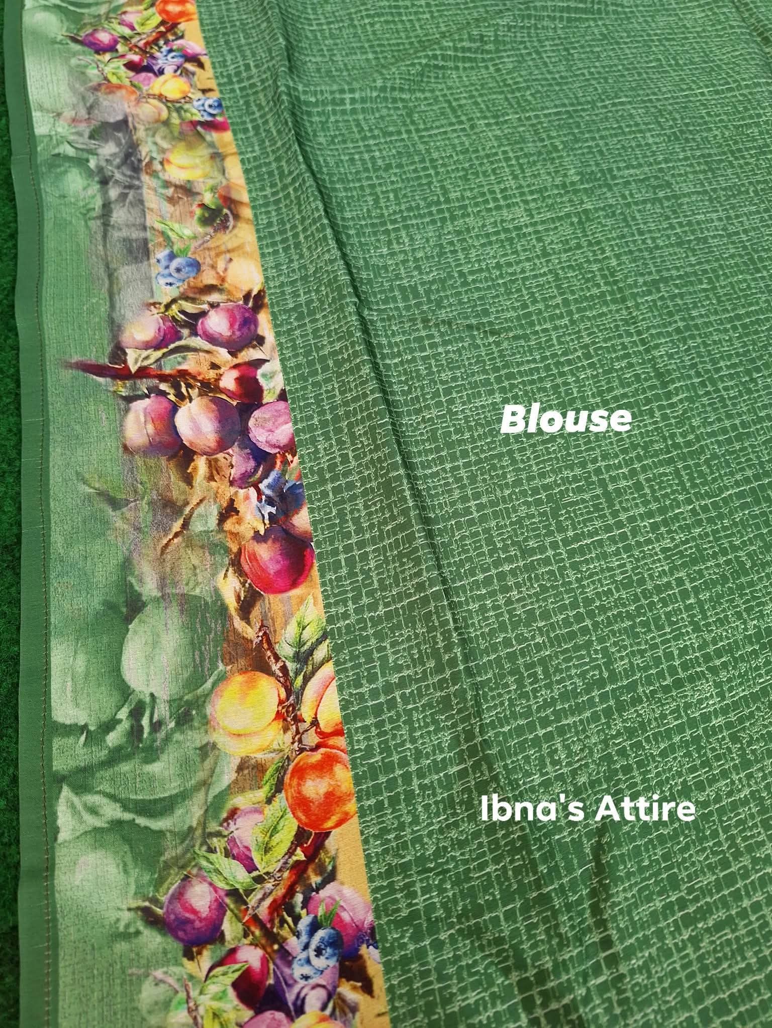 Swiss satin silk saree - Green