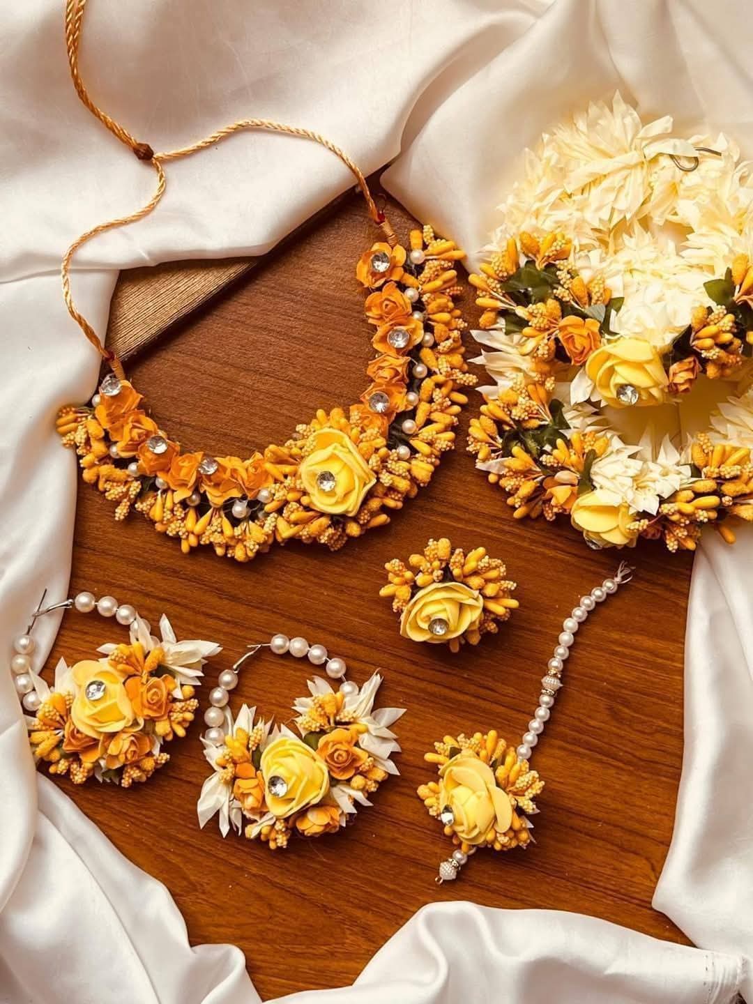 Flower bridal jewellary set- yellow