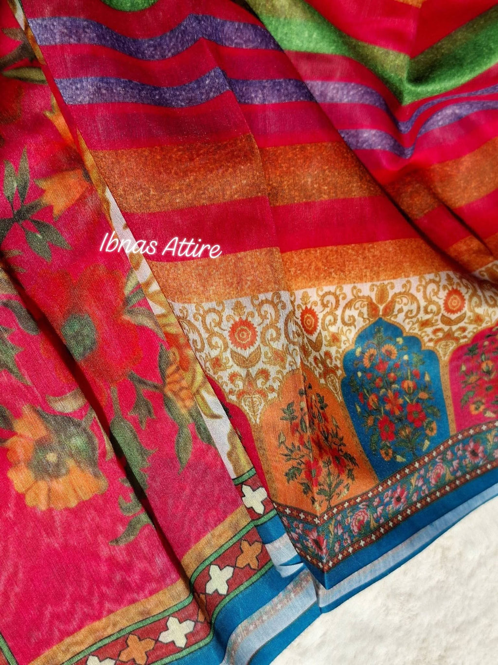Vibrant Digital Printed Chanderi Silk Saree with Blouse Piece| Vibrant Contemporary Fusion with Traditional Motifs