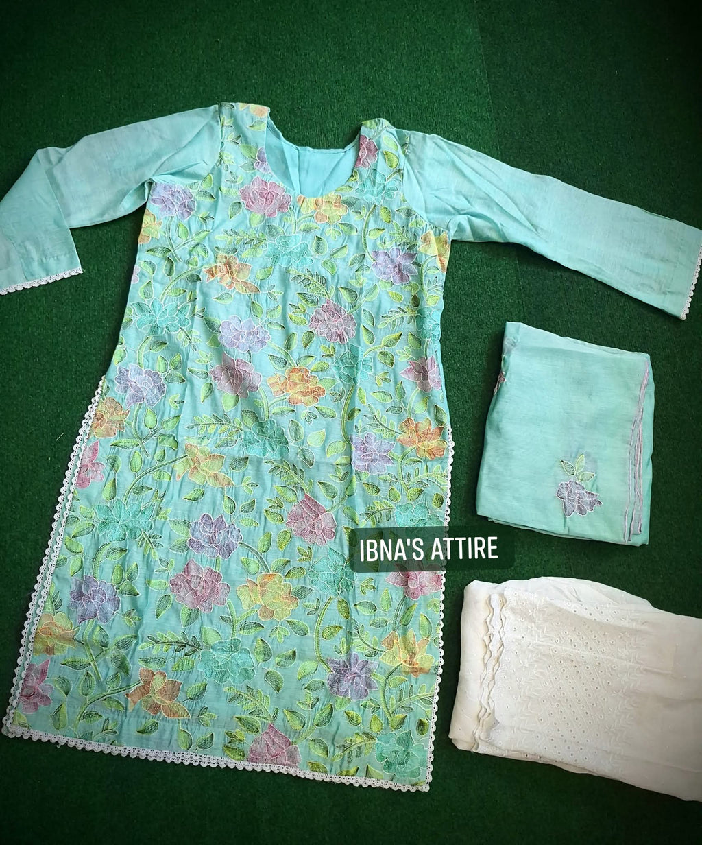 Premium Floral Pakistani Paper Cotton Three-Piece Suit