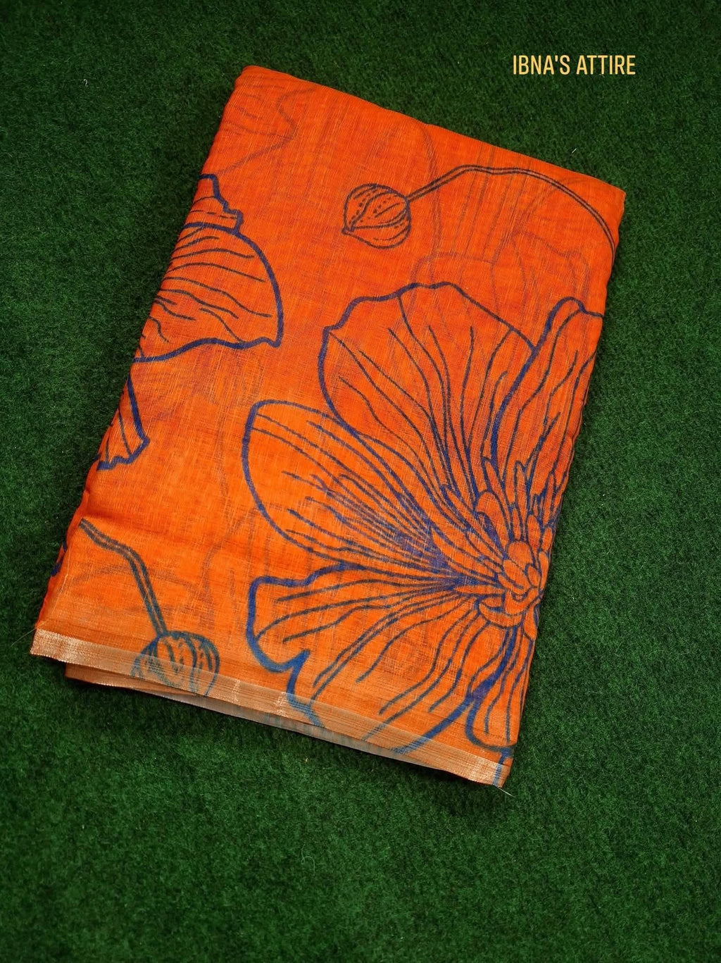 Soft linen floral Saree -burnt orange