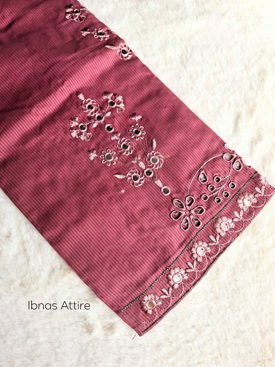 Pakistani Self Cotton 2-Piece Kurta Set | Mauve Festive Suit with 9MM Sequin Embroidery & Tassels (Size- 38)