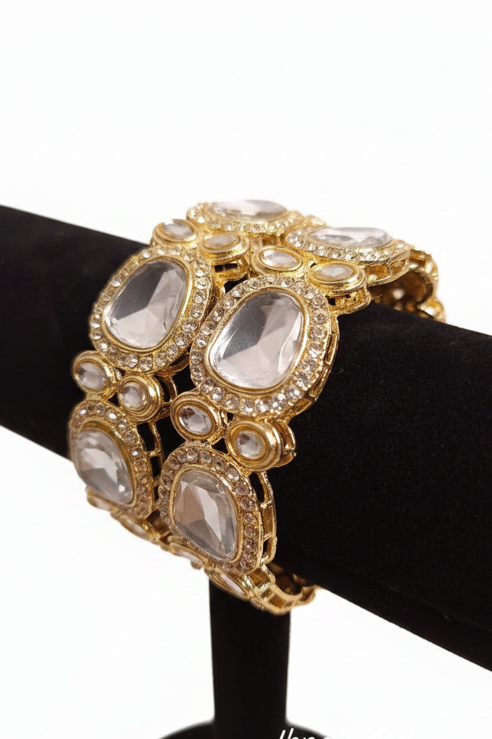 Exquisite Whitish Gold Kundan Bangle Set (1 Set = 2 Pieces)