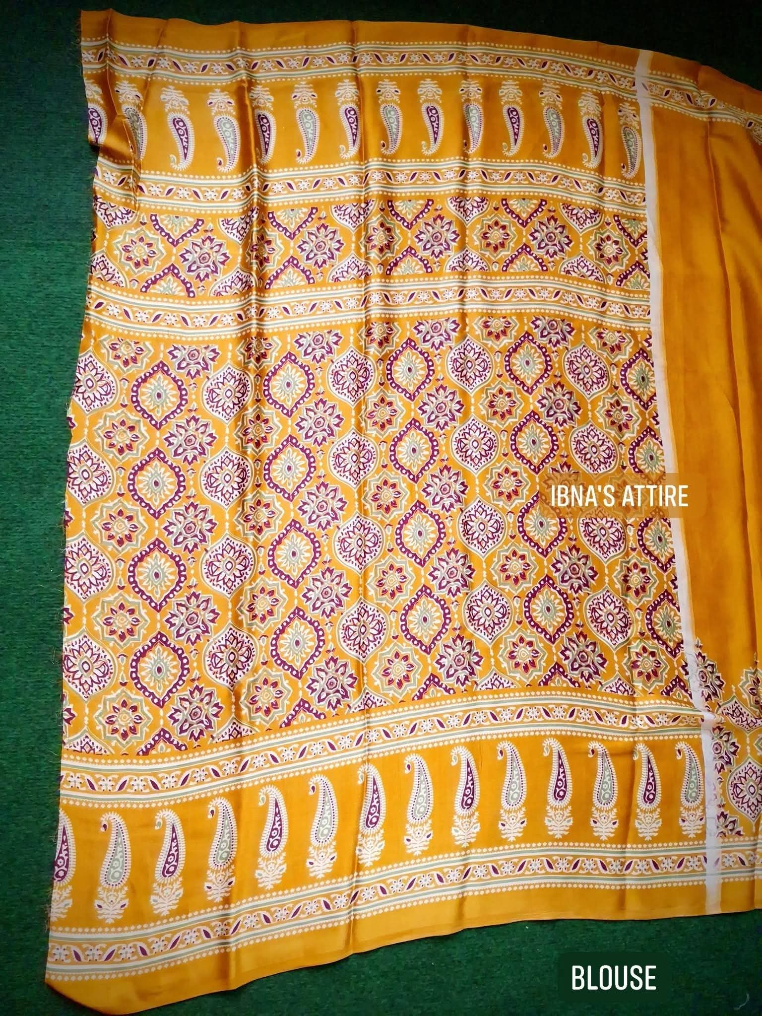 Ajrakh satin creape silk saree