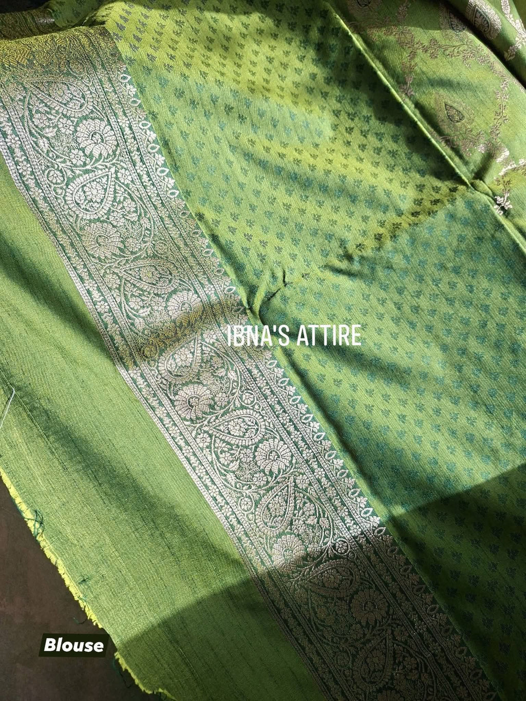 Authentic Banarasi Dual-Tone Mehendi Green Color Muga Katan Silk Saree With Blouse Piece