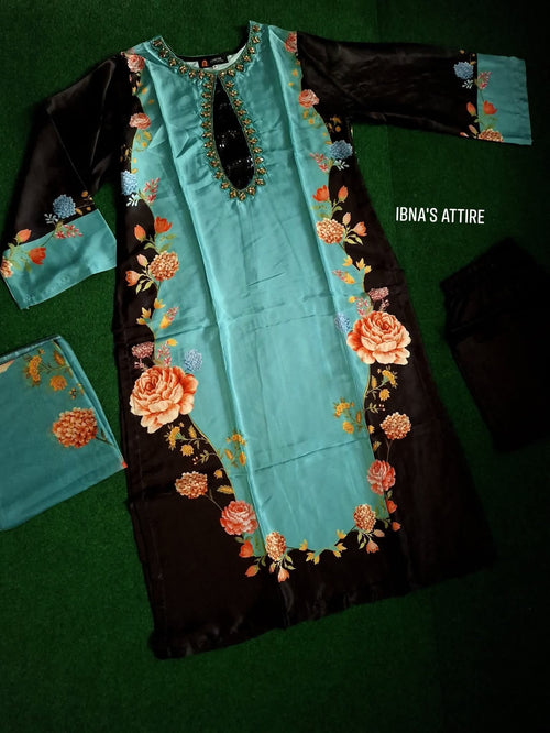 Floral printed samooz silk designer suit