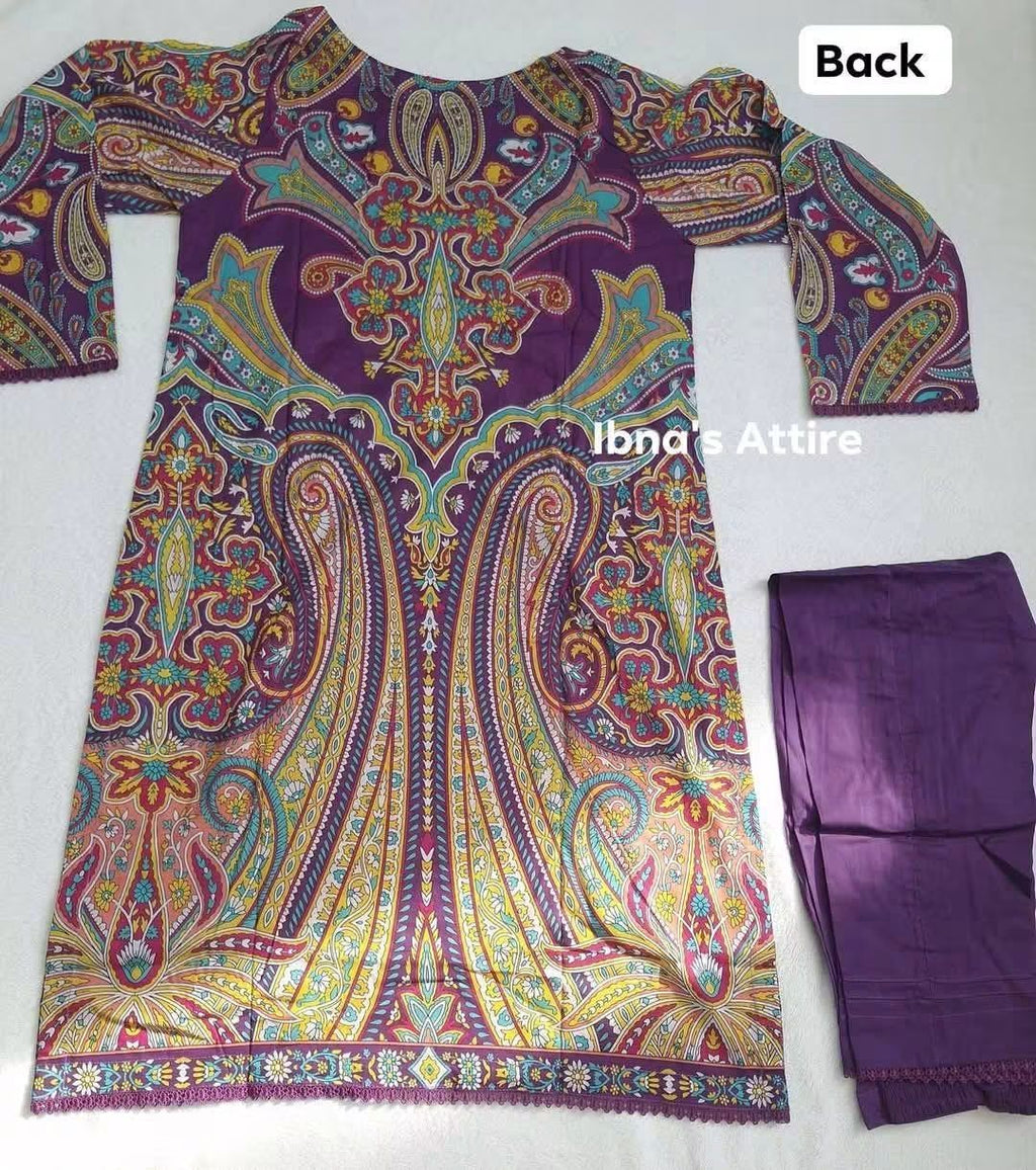 Gul Jee Purple Digital Printed Pure Pakistani Lawn 3-Piece Suit with Lace Work & Voil Dupatta (Size 40)