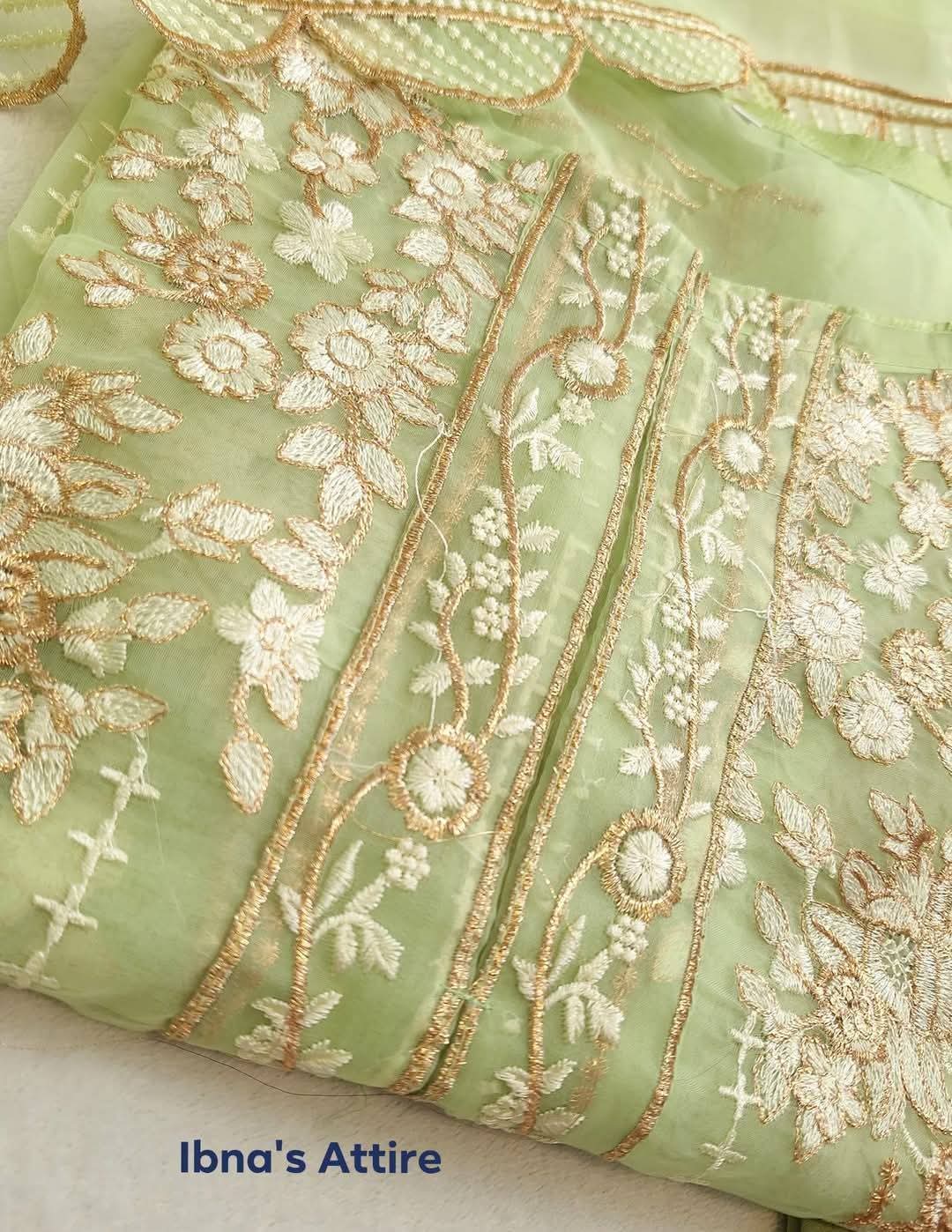 4-Piece Pakistani Organza Embroidered Suit Set with Inner & Palazzo