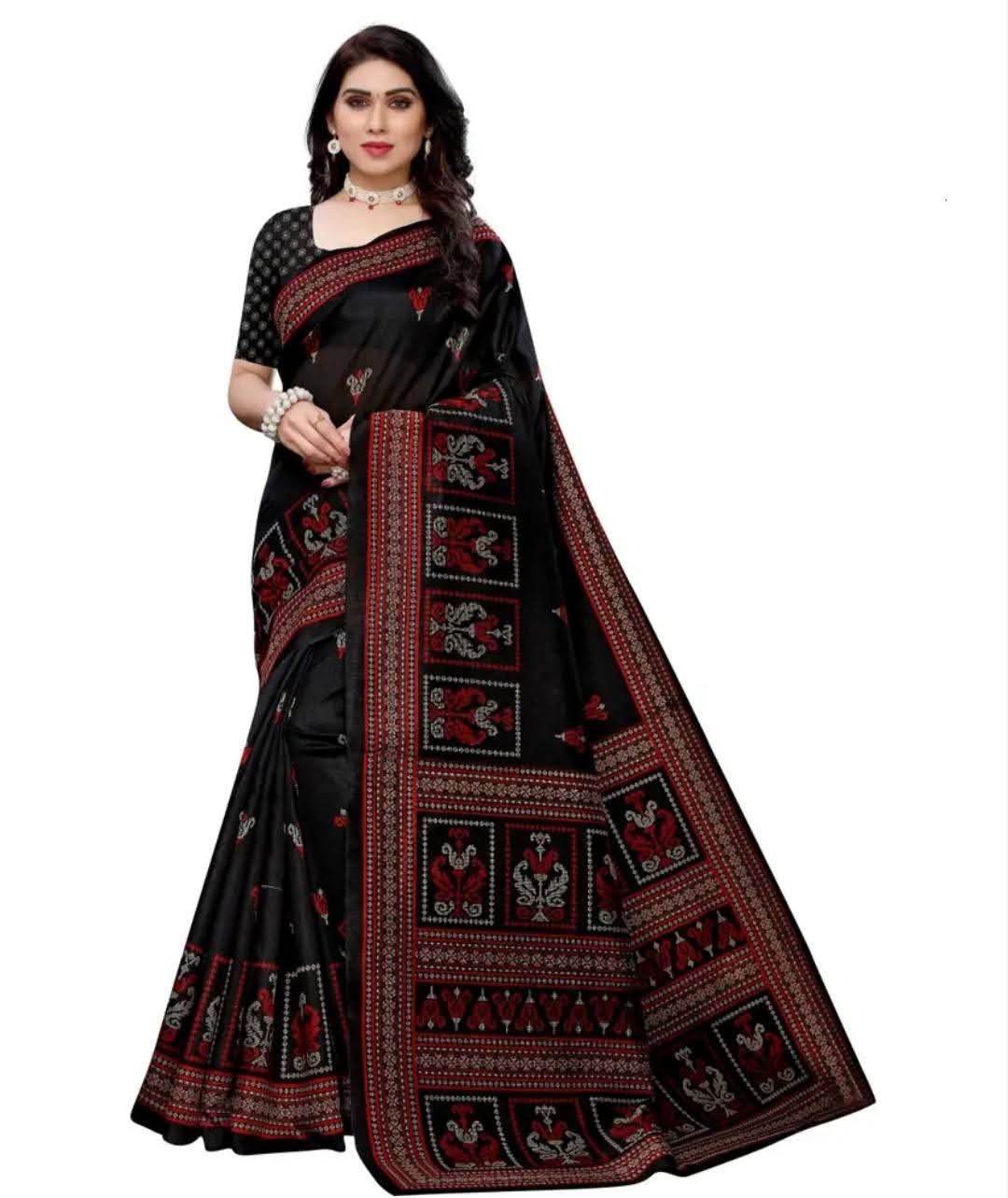 Kalamkari Linen Jute Silk Saree with Foil Work with blouse piece