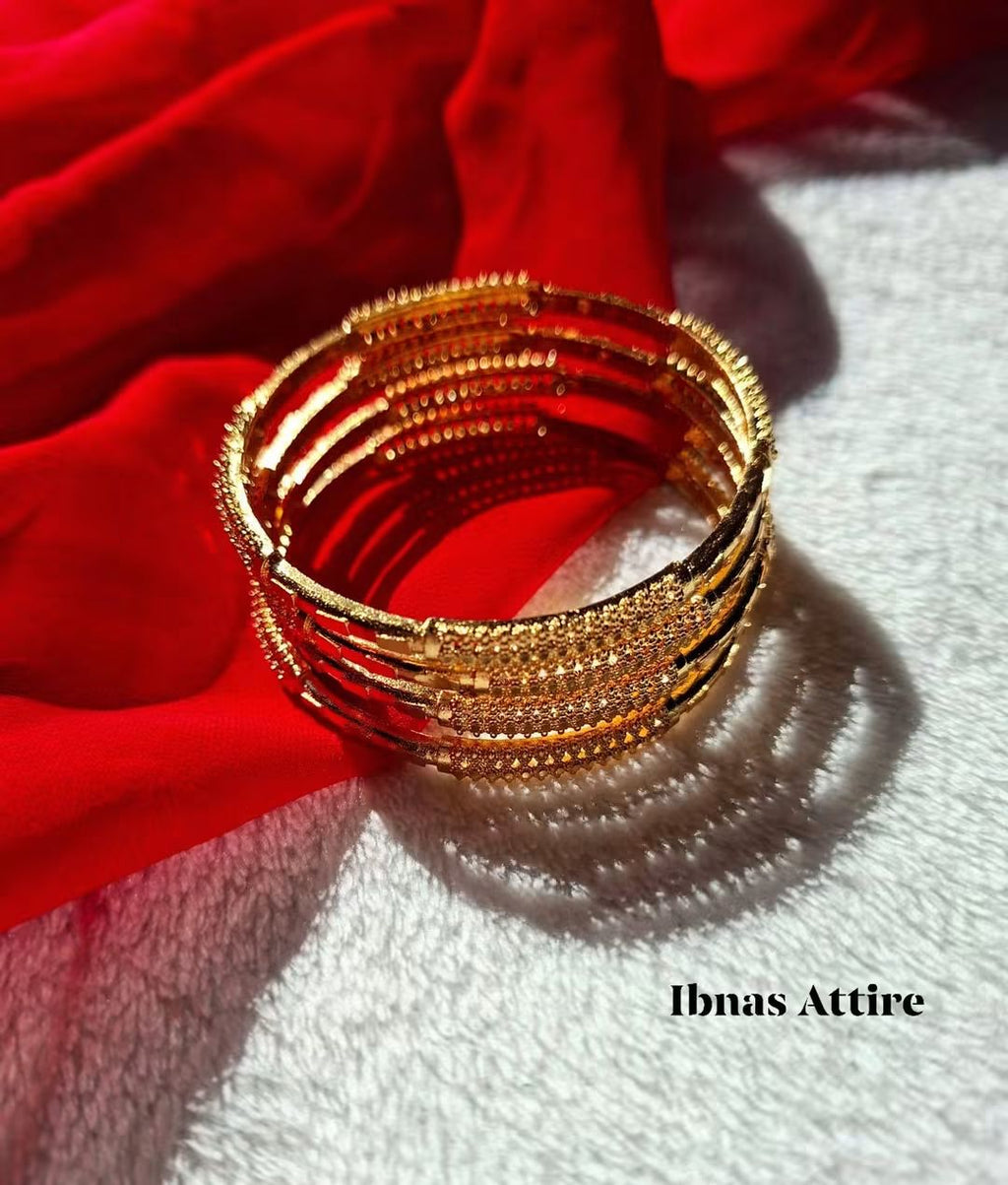 Gold Plated Traditional Bangles Set | 4-Piece Textured Designer Bracelets (Size 2.4)
