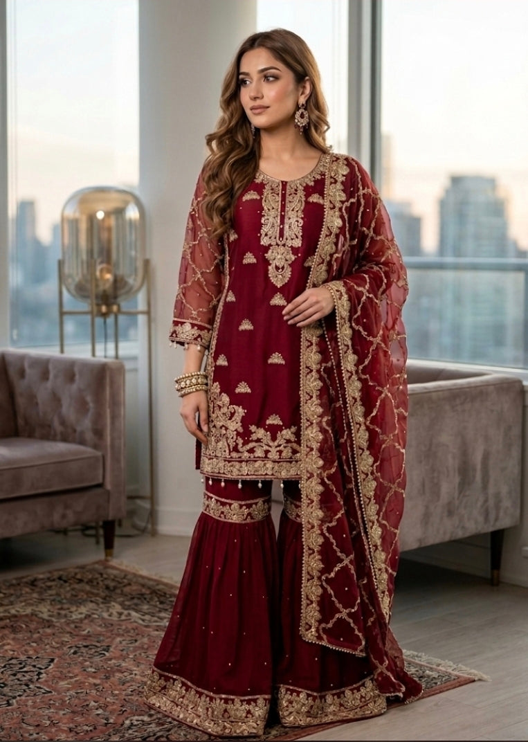 Pure chiffon gharara suit