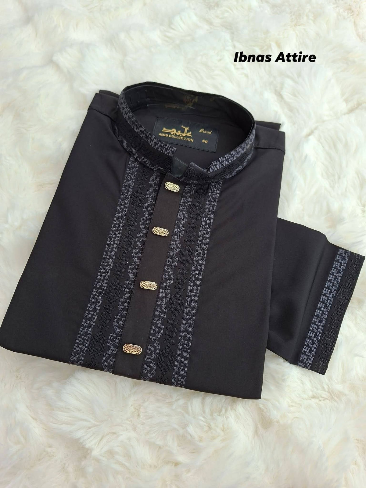 Men's Premium Black Micro Stitch Embroidered Panjabi | Exclusive Metal & Snap Button Festive Kurta (Size-42)