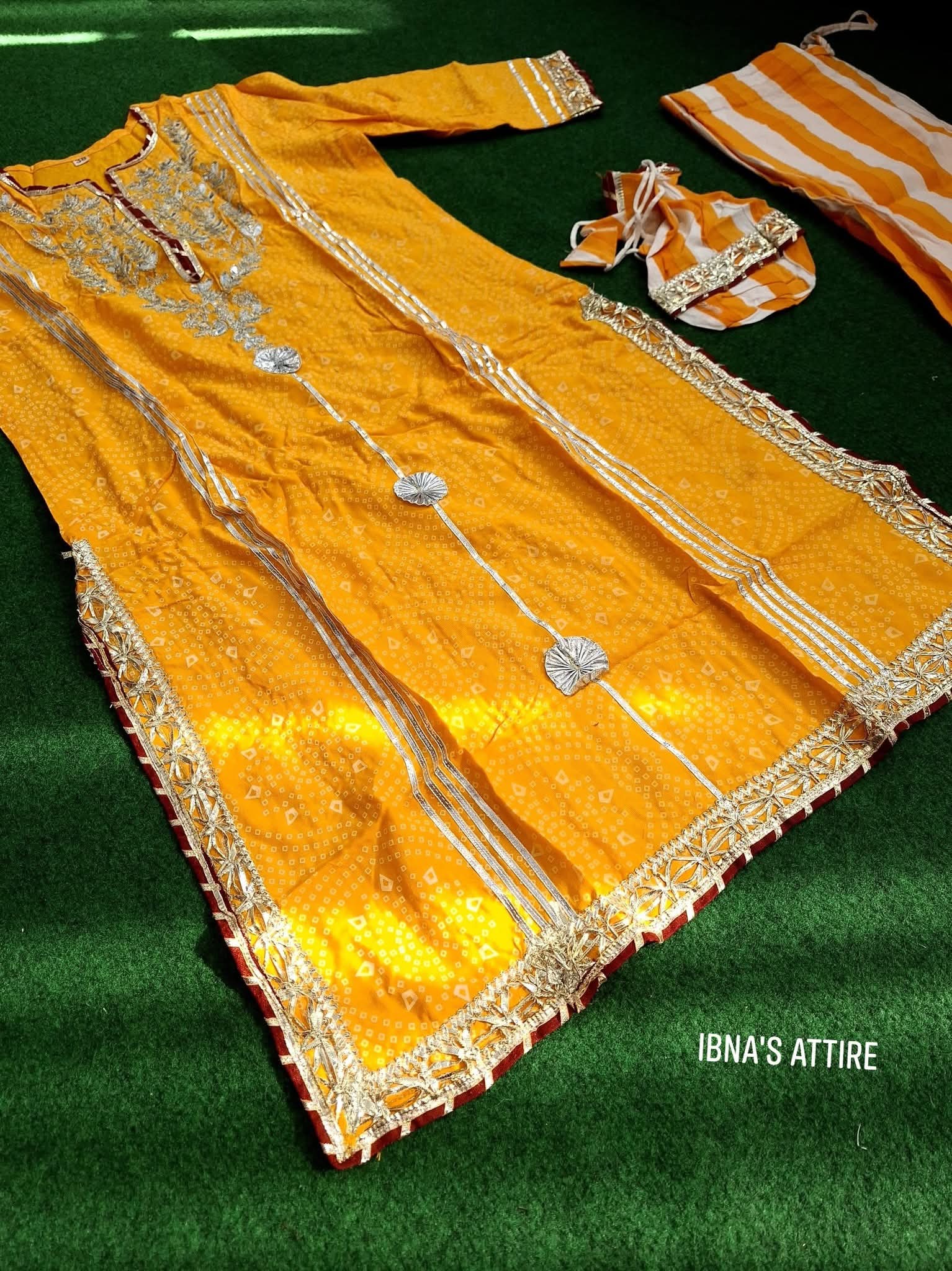 4-Piece Yellow Sharara Suit Set with Zari Embroidery Kurti, Cotton Flared Sharara, Heavy Dupatta & Matching Potli Bag