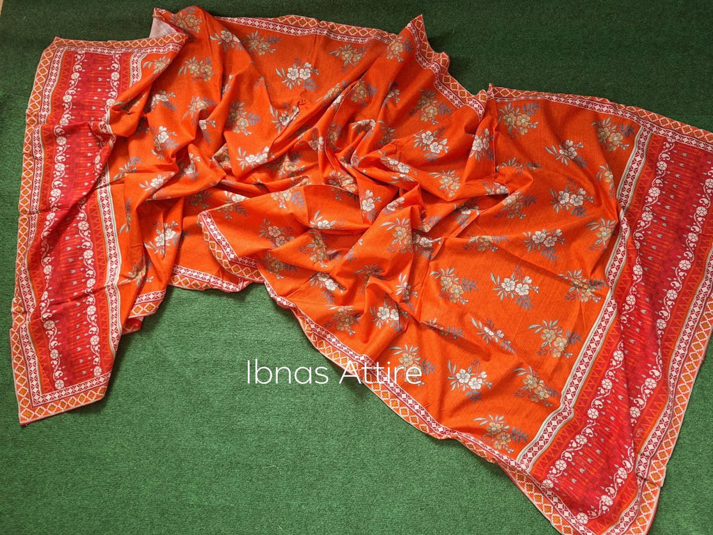 Sadabahar Pakistani Winter Lawn 3-Piece Suit | Red Floral Printed Kurta with Cutwork & Dupatta (Size- 38) (Loose fit)