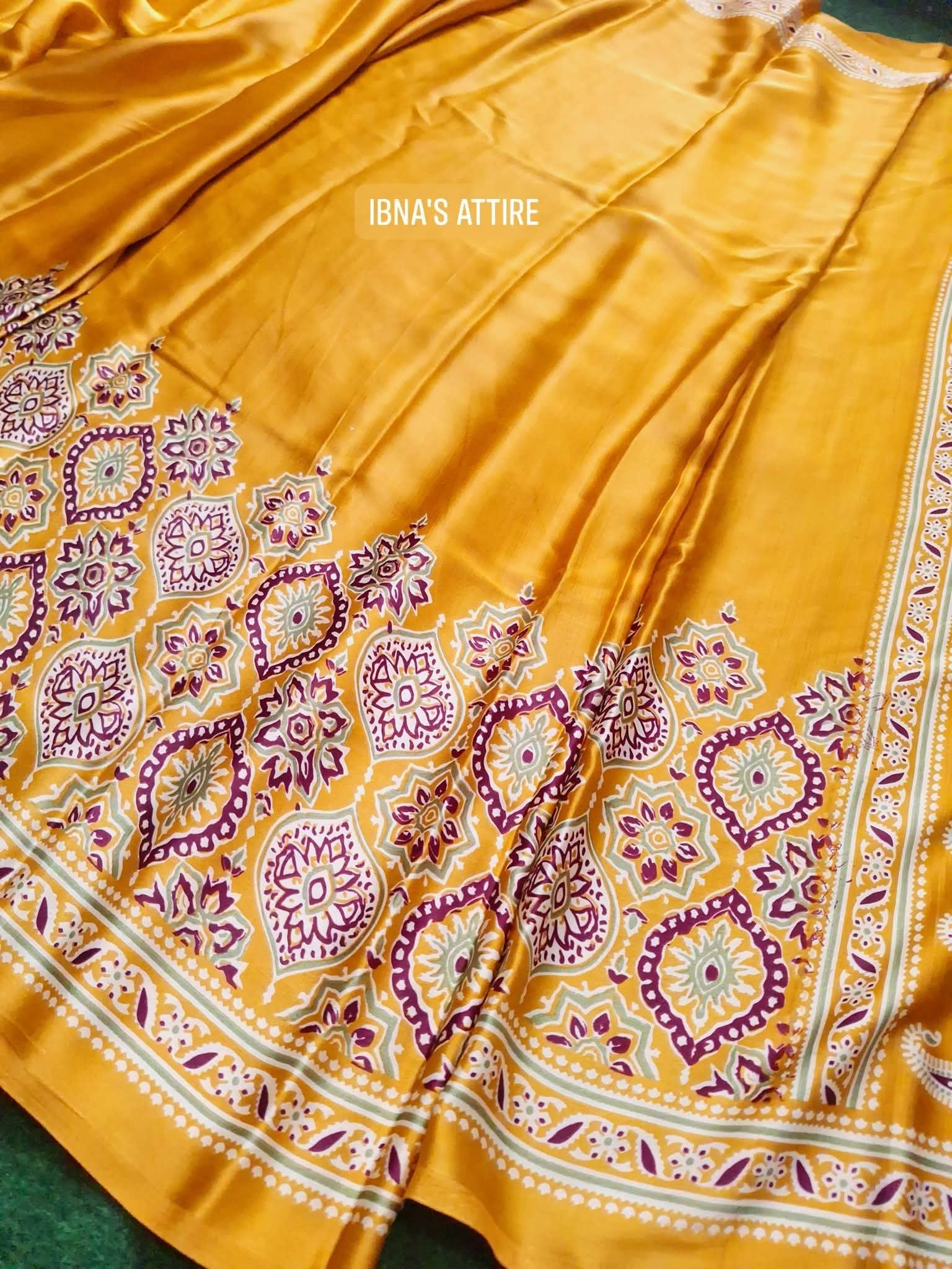 Ajrakh satin creape silk saree