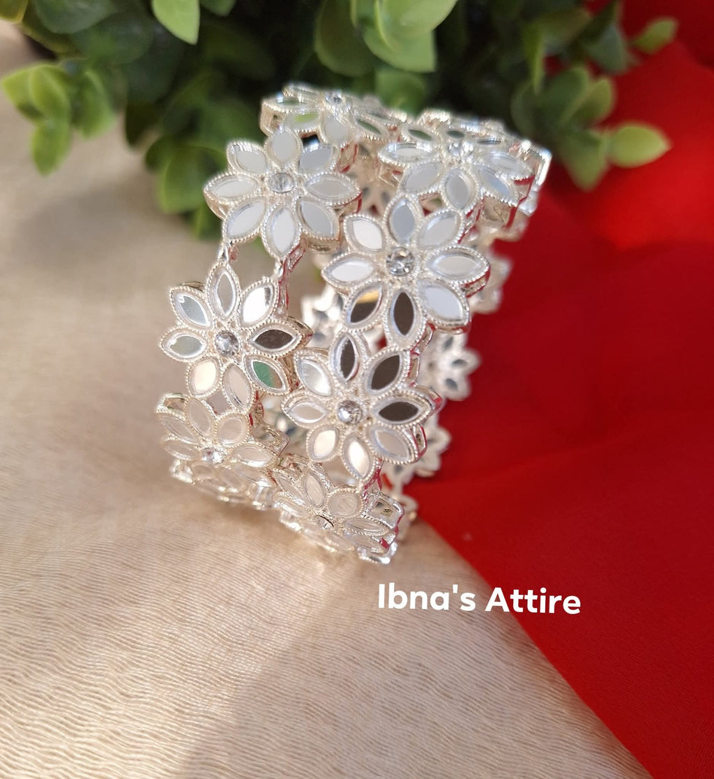 Beautiful Mirror Cut Flower Bangle Pair (size-2.4)