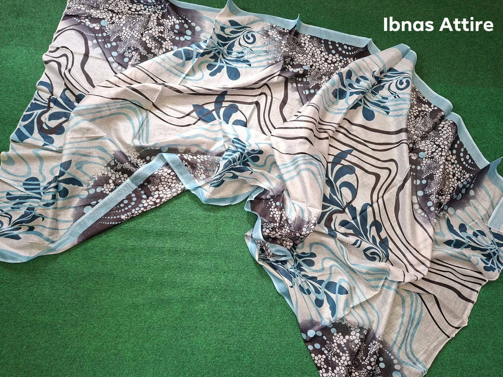 Maria B Stitched Digital Printed Soft Cotton 3-Piece Suit | Blue & Neutral Designer Casual Wear