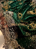 Luxurious Bottle Green Soft Velvet Shawl with French Valentino Lace & Crystal Swarovski Work (210x80 cm)