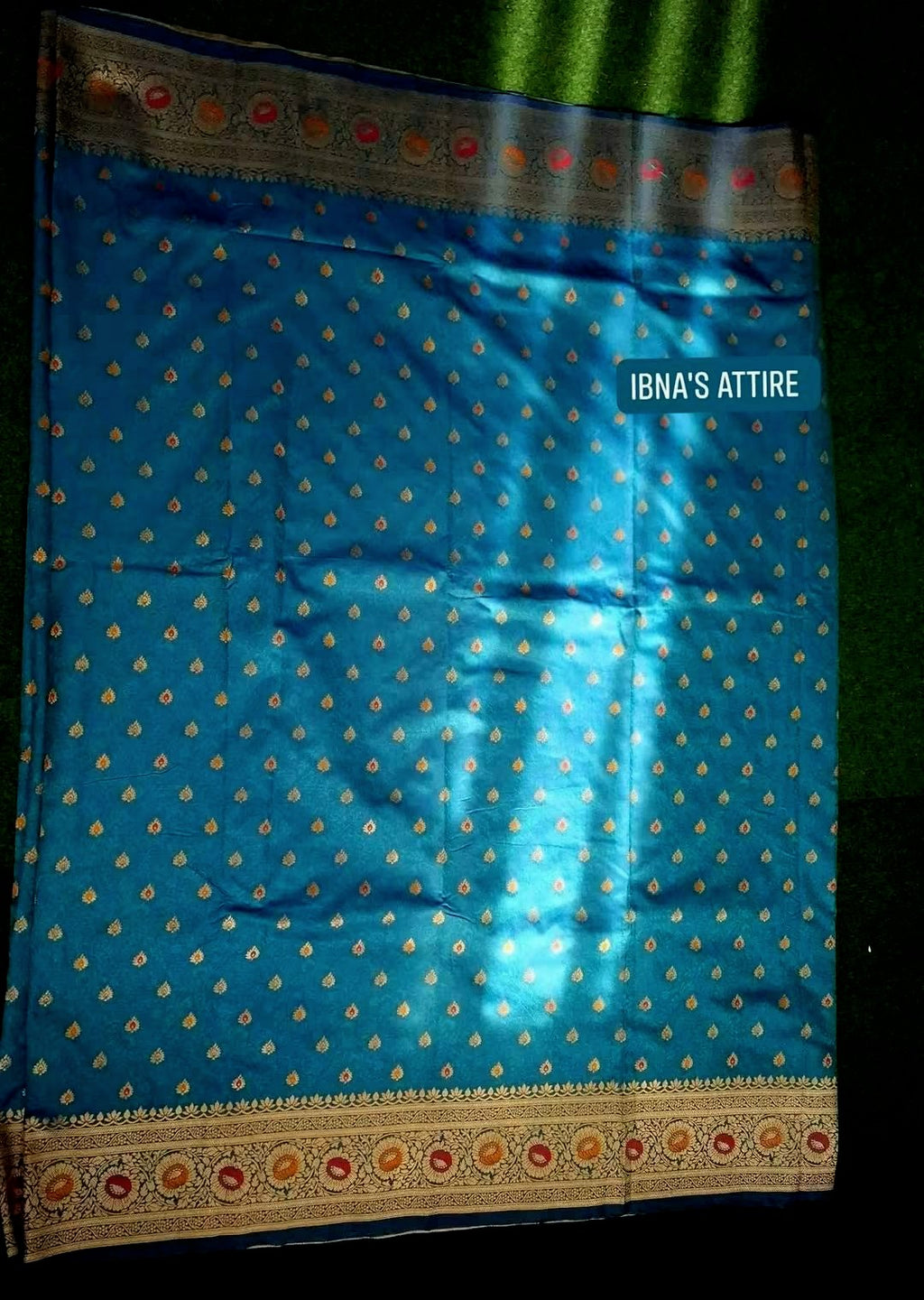 Dual Tone Banarasi Katan Silk Saree | Teal Blue & Navy Blue All-Over Mina Work with Blouse Piece