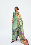 Swiss satin silk saree - Green