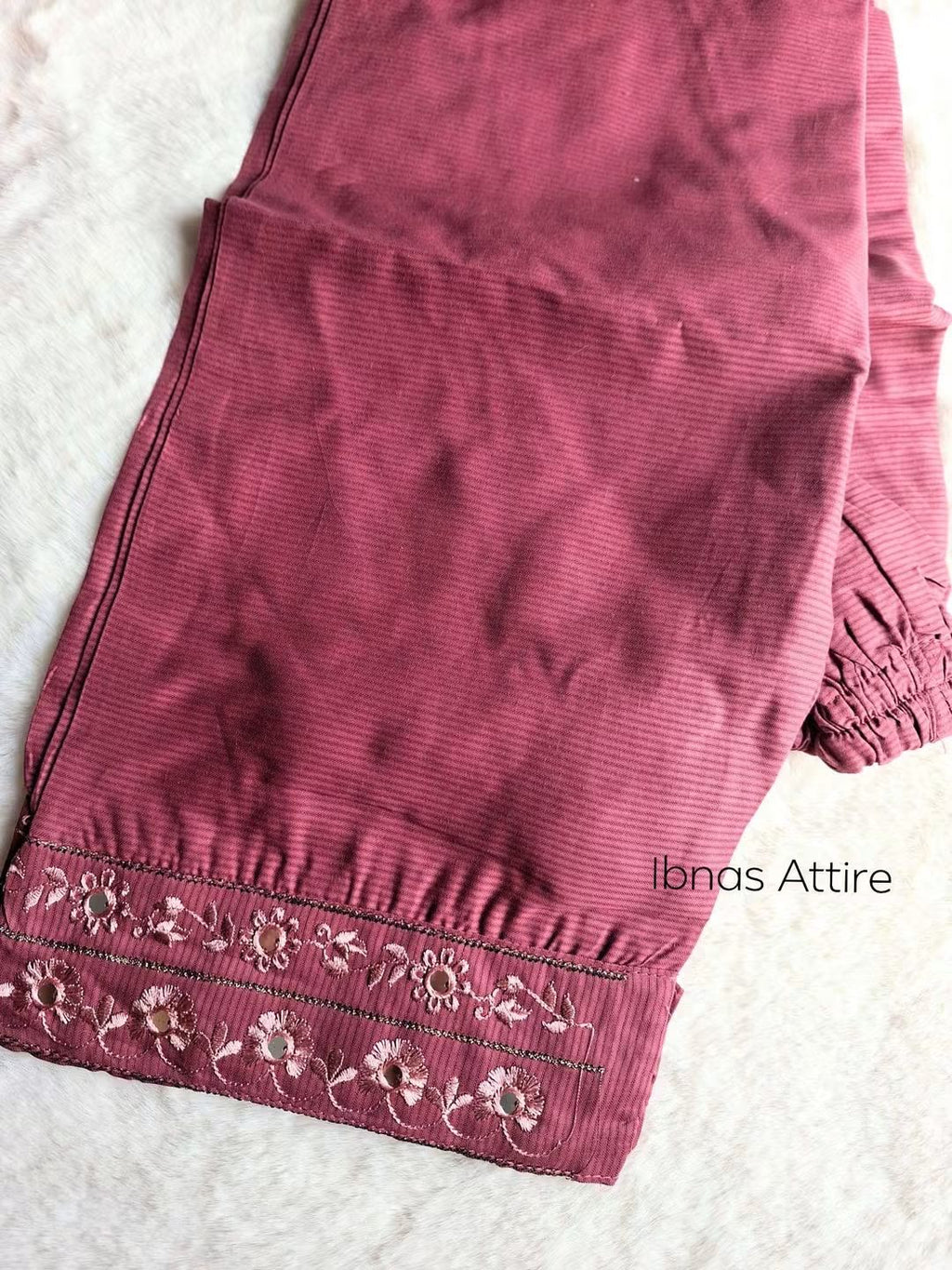 Pakistani Self Cotton 2-Piece Kurta Set | Mauve Festive Suit with 9MM Sequin Embroidery & Tassels (Size- 38)