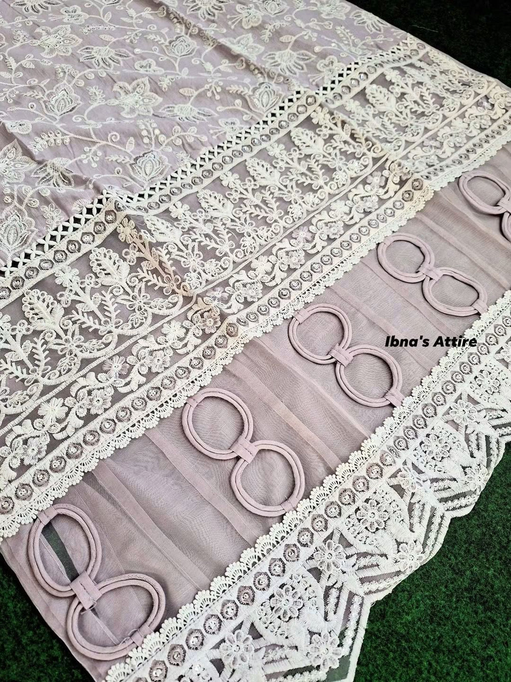 Gul Adhar Soft Lilac Color Luxury Pakistani Slub Lawn Chikankari 3-Piece Suit (Size-48)