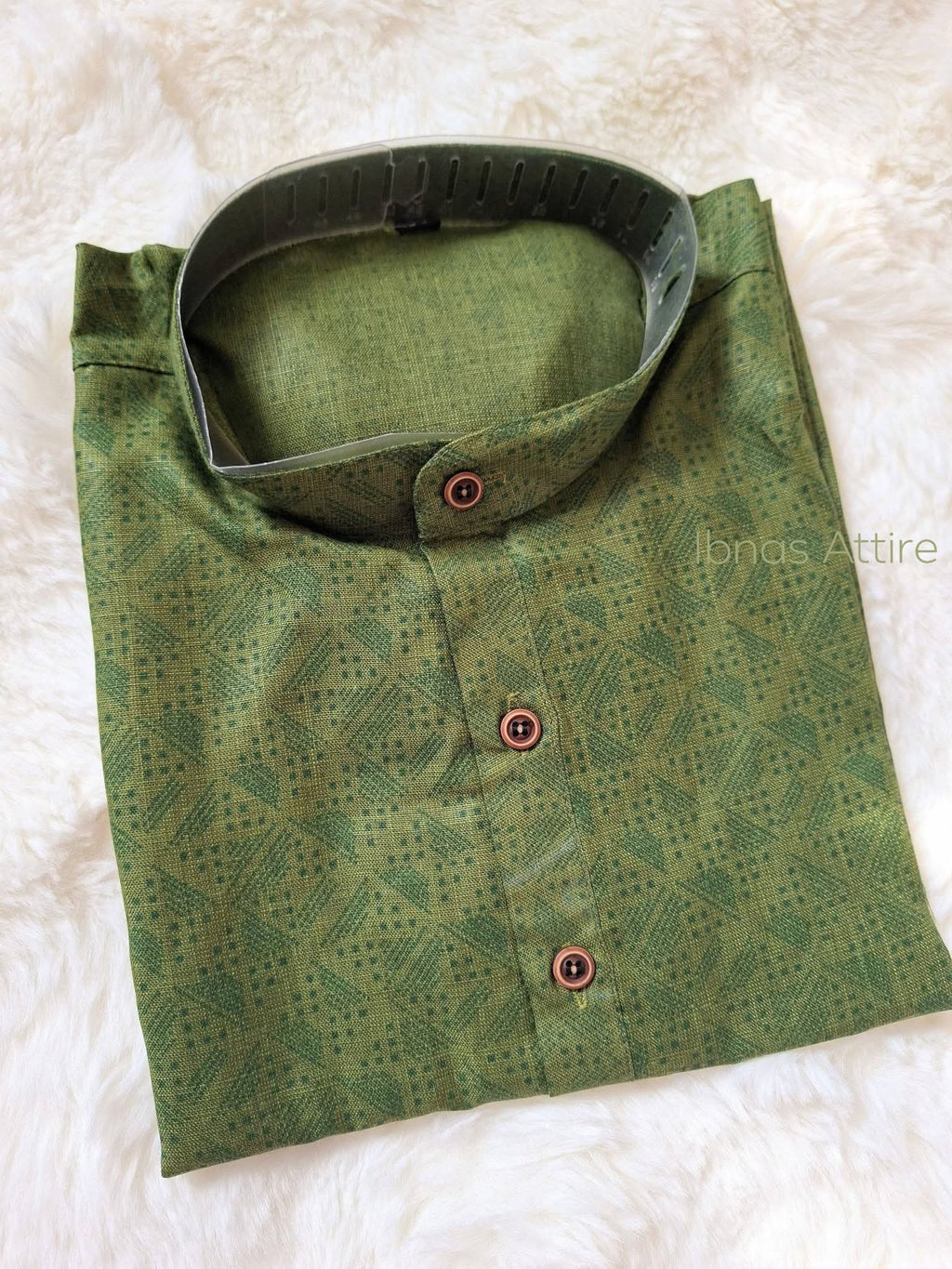 Men's Exclusive Printed Silk Long Kurta / Panjabi | Olive Green Geometric Printed Festive Kurta (Sizes 40", 48")