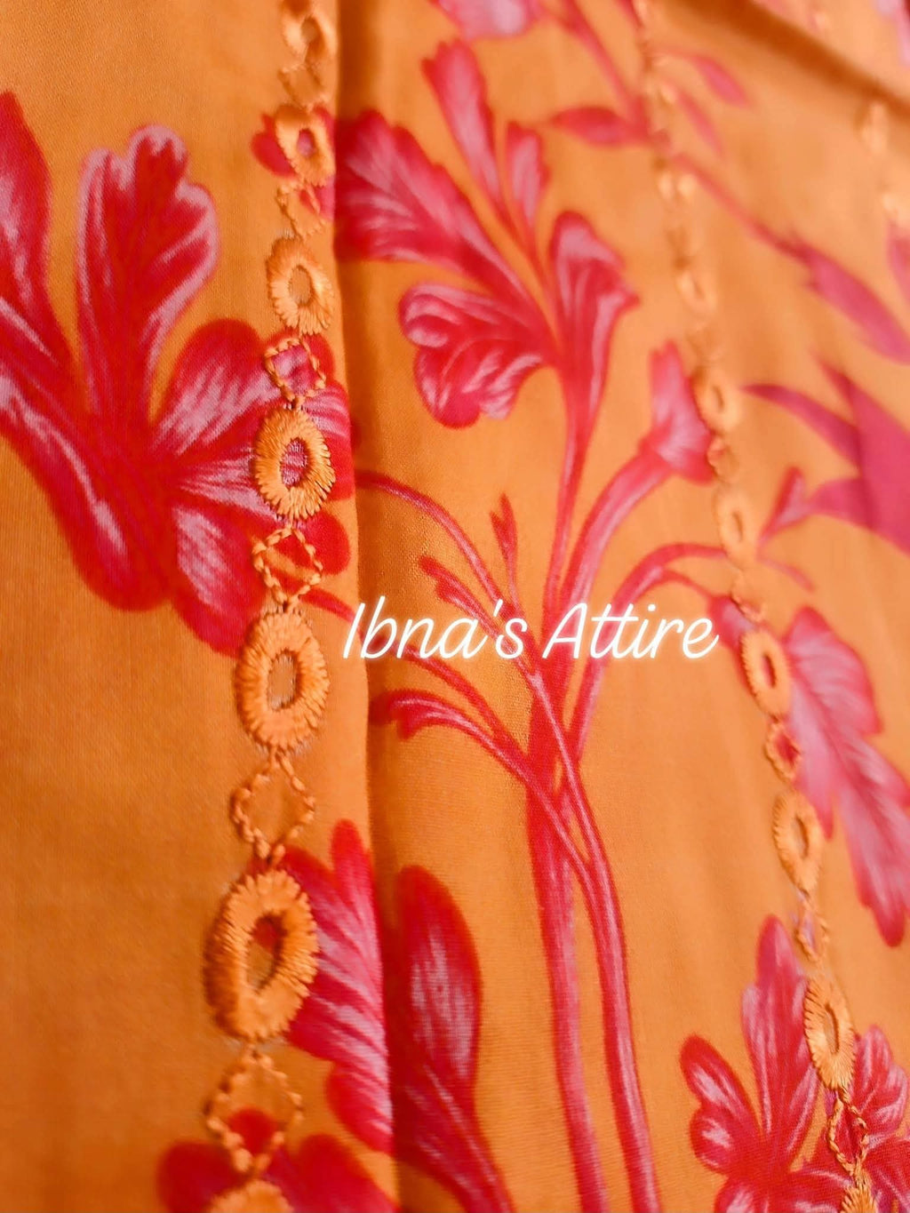 Gull Jee Digital Printed Pure Pakistani Cotton 3-Piece Suit | Orange Embroidered Designer Ethnic Wear (Size-42)