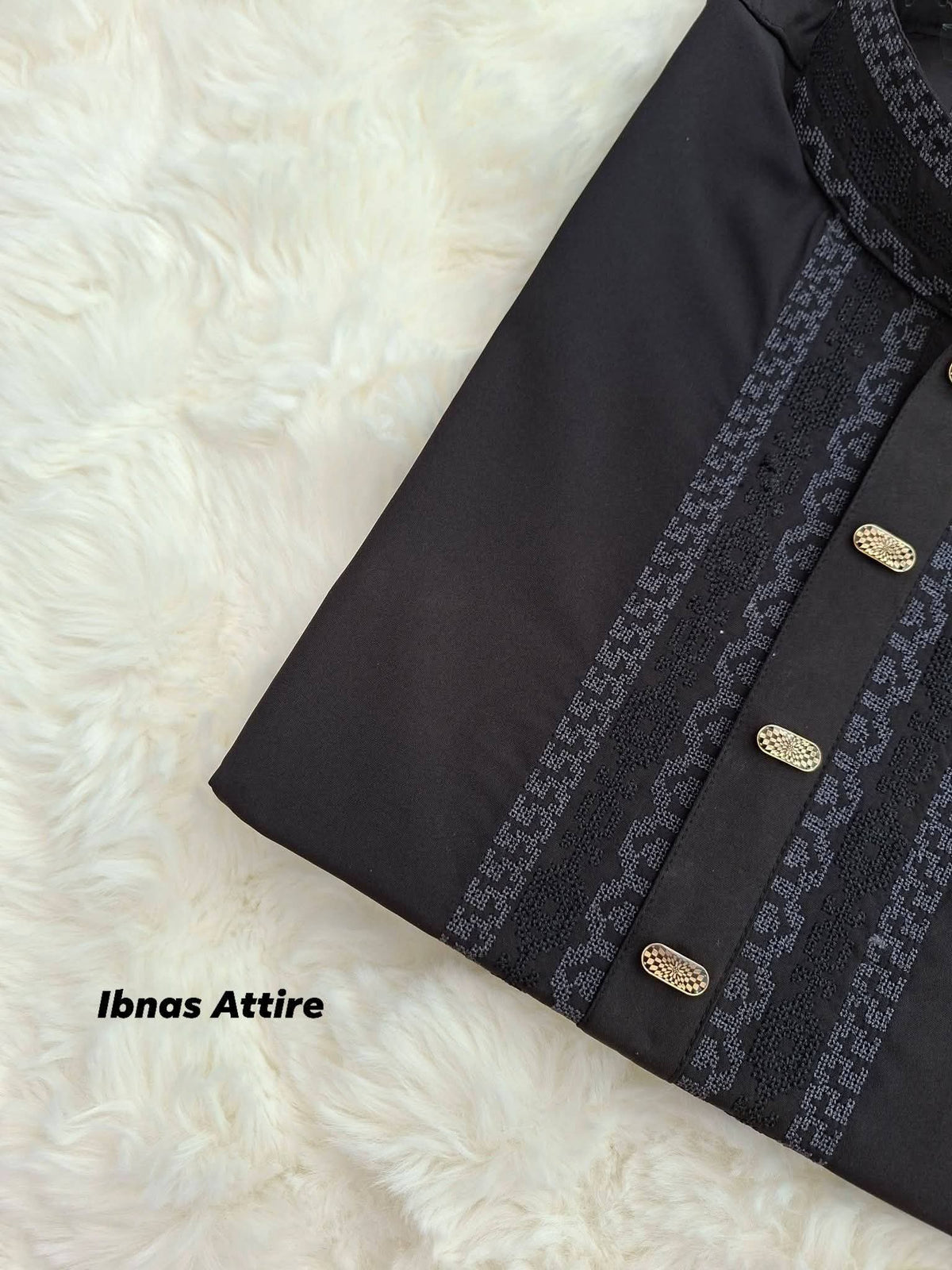 Men's Premium Black Micro Stitch Embroidered Panjabi | Exclusive Metal & Snap Button Festive Kurta (Size-42)