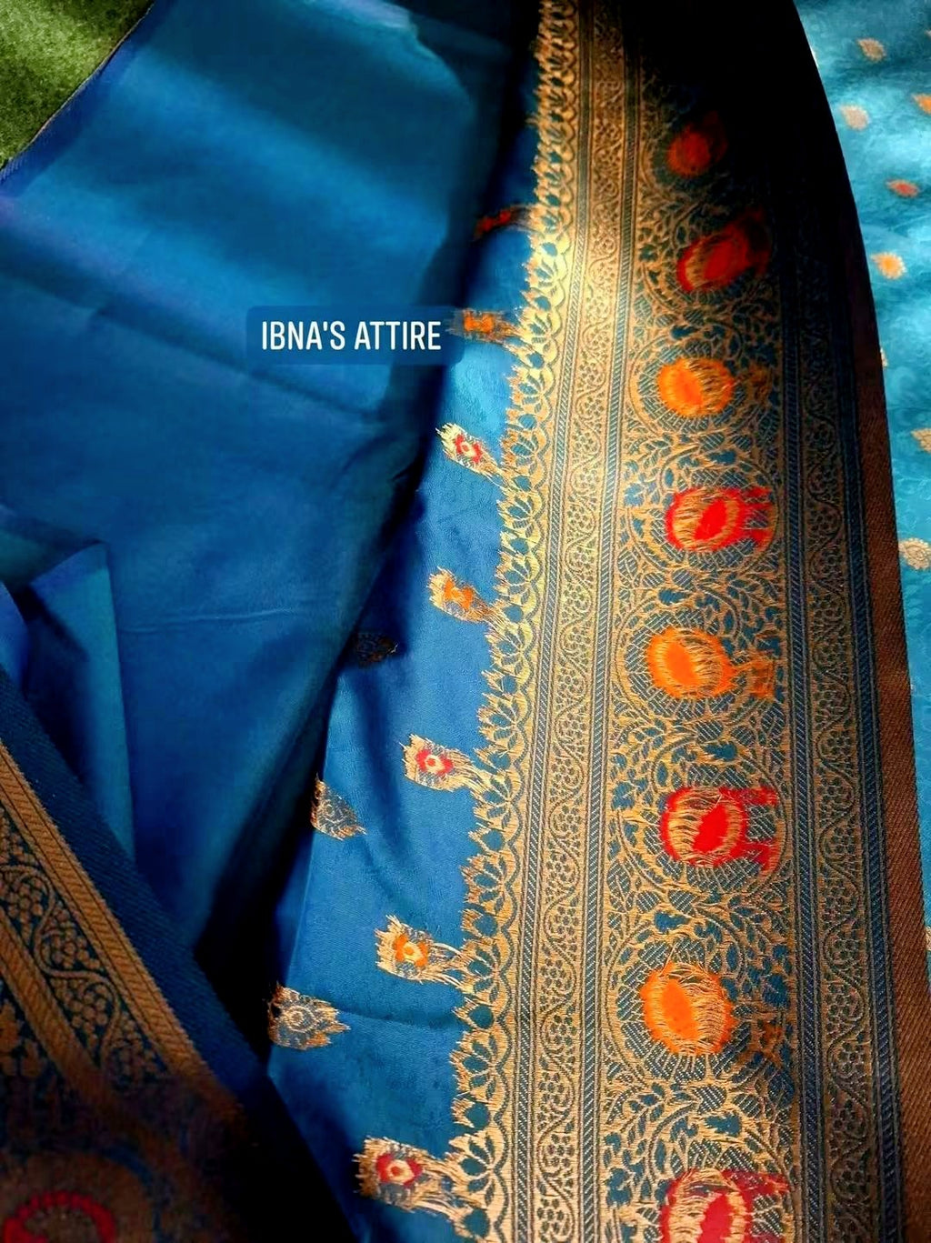 Dual Tone Banarasi Katan Silk Saree | Teal Blue & Navy Blue All-Over Mina Work with Blouse Piece