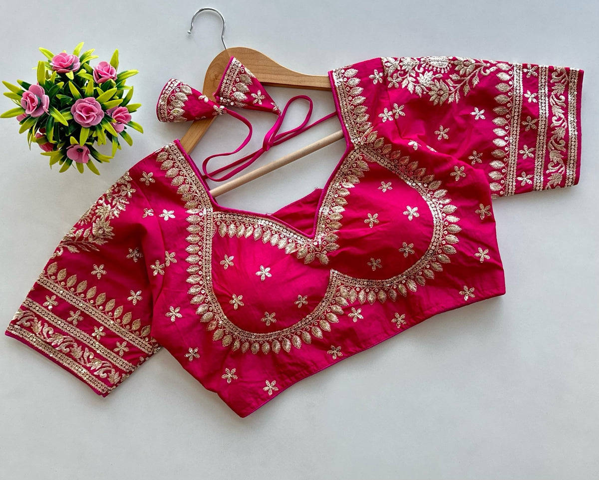 Designer Readymade Vichitra Silk Blouse with Golden Zari & Sequence Embroidery in (3 Colors)(Size-40)-(Free Size Alteration Available From 38 to 42 Size)