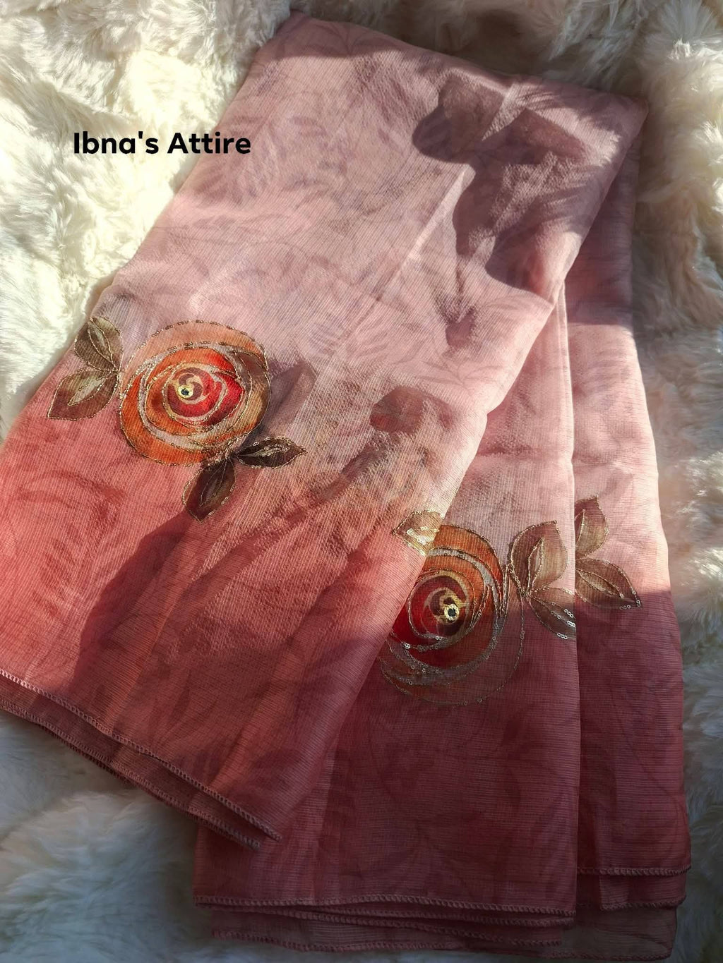 Lightweight Leno Cotton Printed Saree with Hand Katha & Sequin Work | Matching Muslin Digital Print Blouse